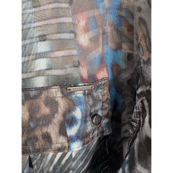 Diesel Woman’s sheer abstract multi pattern animal print metal snap button down - Picture 5 of 7